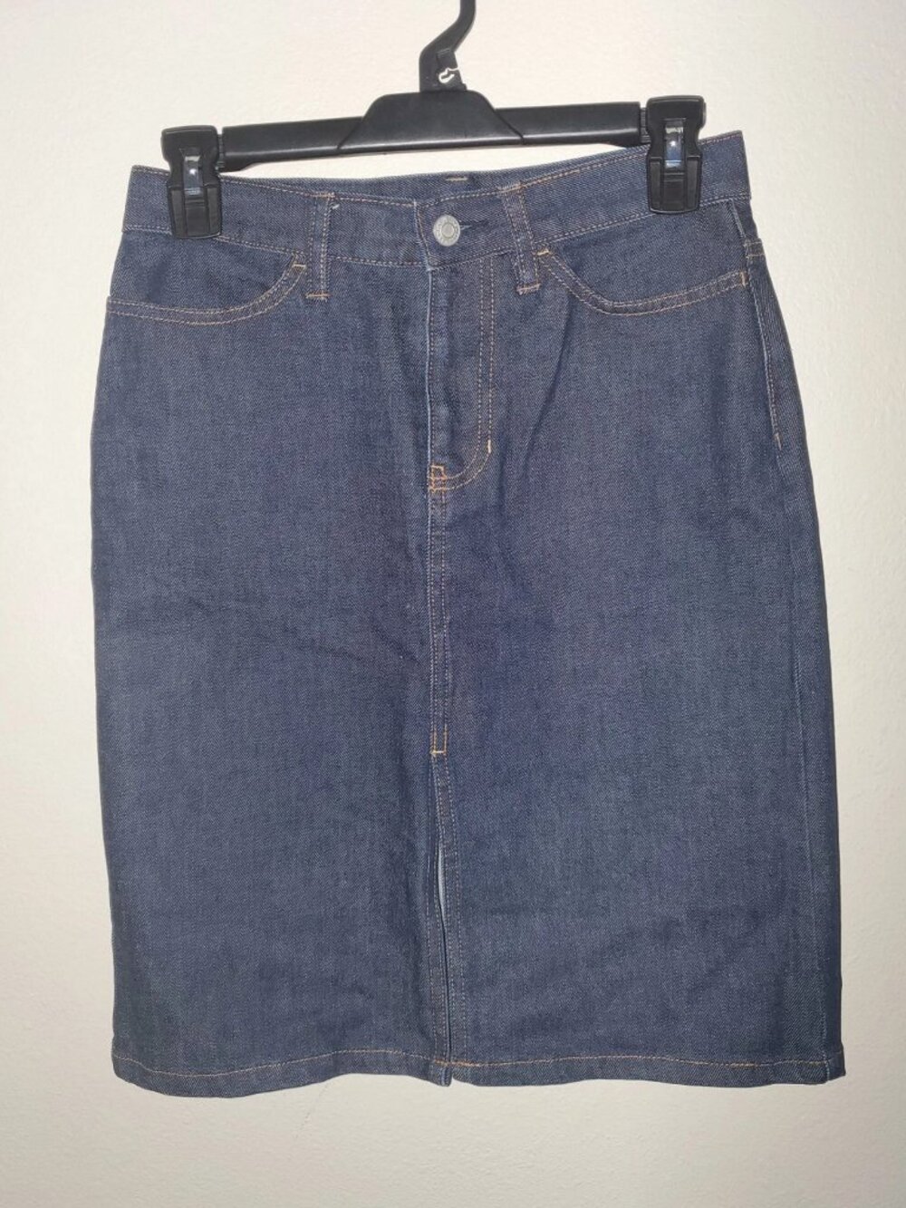 Vintage Gap Y2K Denim Skirt Womens Size 1 Midi Stretch Pockets Dark Wash XS